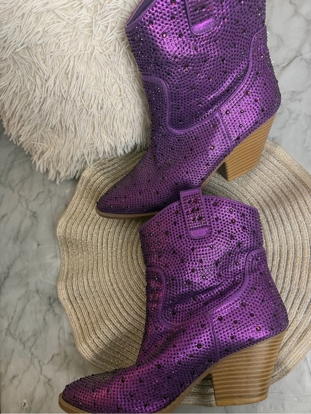 Purple Rhinestone Western Cowboy Boots Glam Festival Booties Size 10 Forever - Picture 6 of 13